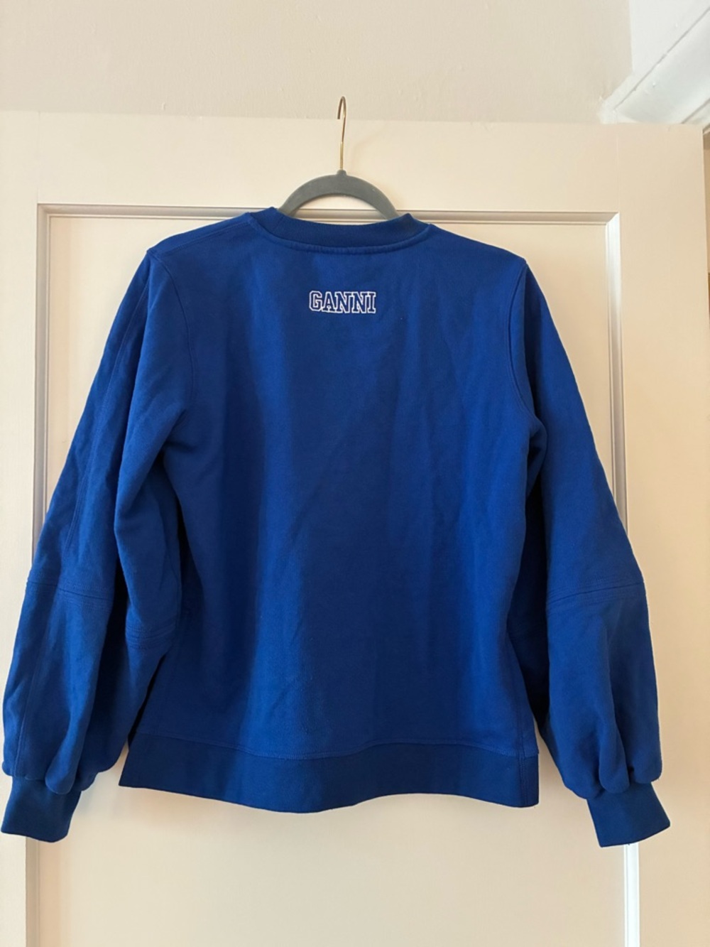 Ganni Blue Crewneck Sweatshirt with Back Logo